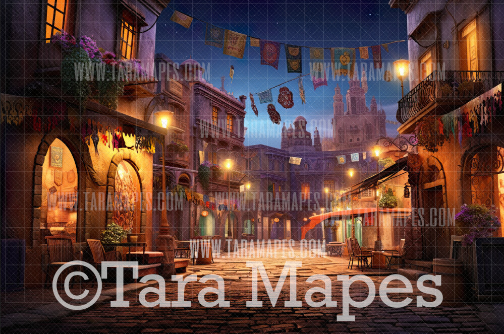 Festive Spanish Mexican Style Street - Dia De Los Muertos - Festive Digital Backdrop