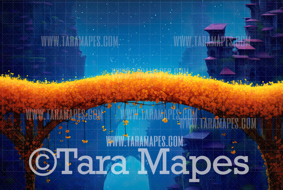 Marigold Bridge Digital Backdrop - Dia De Los Muertos - Festive Digital Backdrop