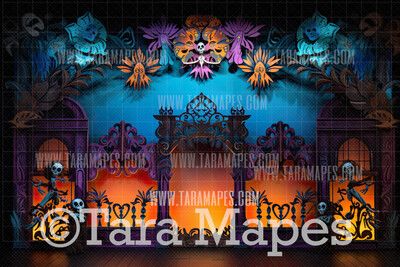 Festive Spanish Mexican Style Digital Backdrop - Dia De Los Muertos - Festive Digital Backdrop
