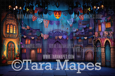 Festive Spanish Mexican Style Street - Dia De Los Muertos - Festive Digital Backdrop