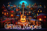 Festive Guitar Spanish Mexican Style Digital Backdrop - Dia De Los Muertos - Festive Digital Backdrop