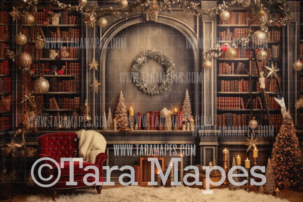 Vintage Christmas Digital Backdrop - Vintage Christmas Room Library - Christmas Digital Background
