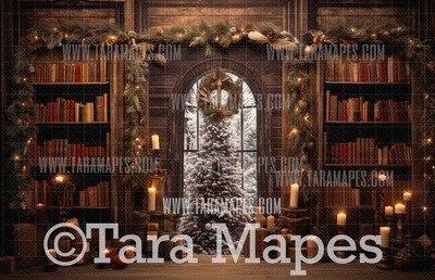 Vintage Christmas Digital Backdrop - Vintage Christmas Room Library  - Christmas Digital Background