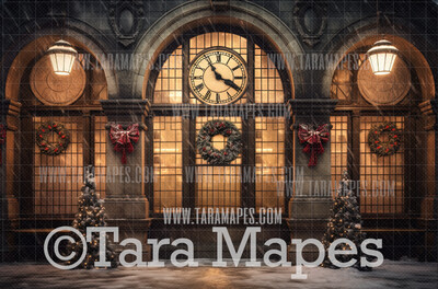 Vintage Train Station Christmas Digital Backdrop - Vintage Train Platform  - Christmas Digital Background