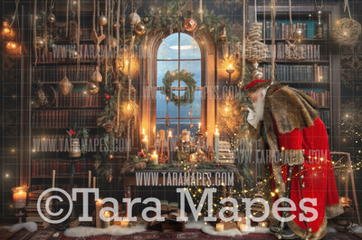 Santa Digital Backdrop - Santa in Rustic Livingroom  -  Magical Santa Fireplace Christmas Digital Background JPG File
