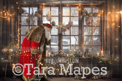 Santa Digital Backdrop - Santa in Vintage Room   - Vintage Christmas Digital Background JPG File