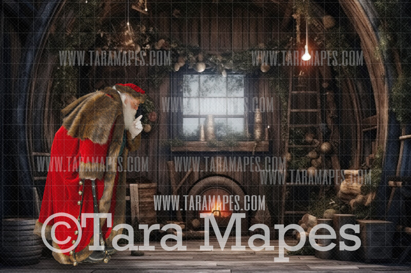 Santa Digital Backdrop - Santa in Vintage Room   - Vintage Christmas Digital Background JPG File
