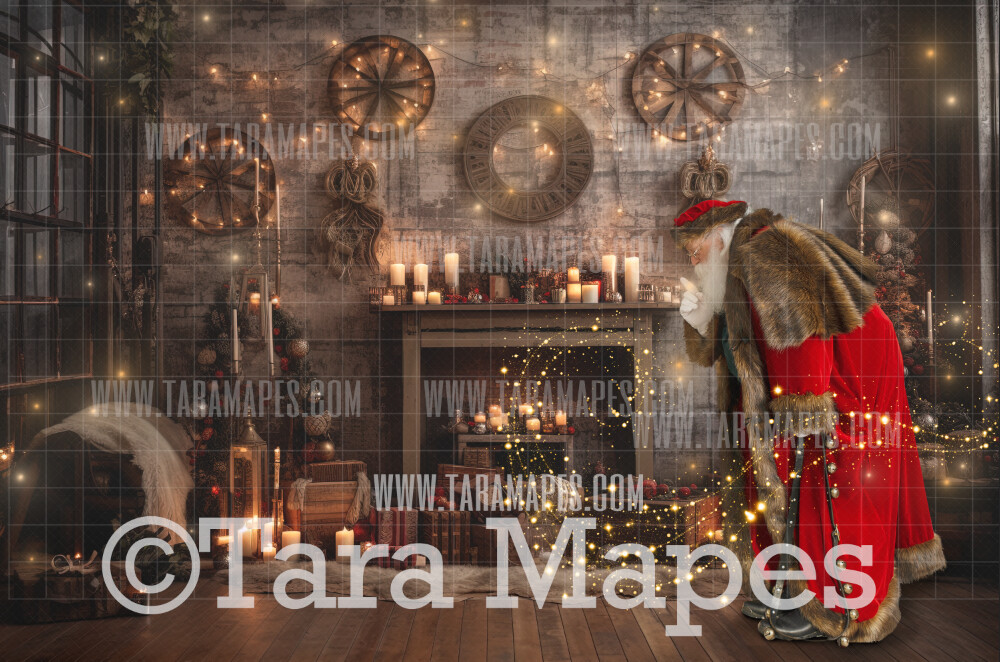 Santa Digital Backdrop - Santa in Steampunk Room - Magical Santa Christmas Digital Background JPG File