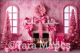 Pink Dollhouse Christmas Digital Backdrop - Christmas Fireplace - Pink Dollhouse Digital Background