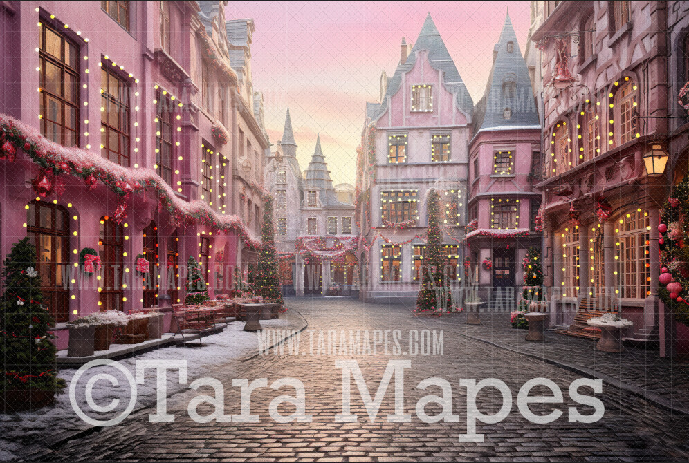 Pink Dollhouse Christmas Digital Backdrop - Christmas City - Pink Dollhouse Digital Background