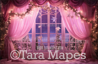 Pink Dollhouse Christmas Digital Backdrop - Christmas Window - Pink Dollhouse Digital Background