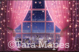 Pink Dollhouse Christmas Digital Backdrop - Christmas Window - Pink Dollhouse Digital Background