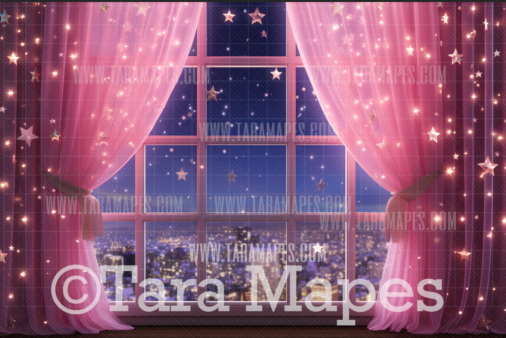 Pink Dollhouse Christmas Digital Backdrop - Christmas Window - Pink Dollhouse Digital Background