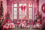 Pink Dollhouse Christmas Digital Backdrop - Christmas Fireplace - Pink Dollhouse Digital Background