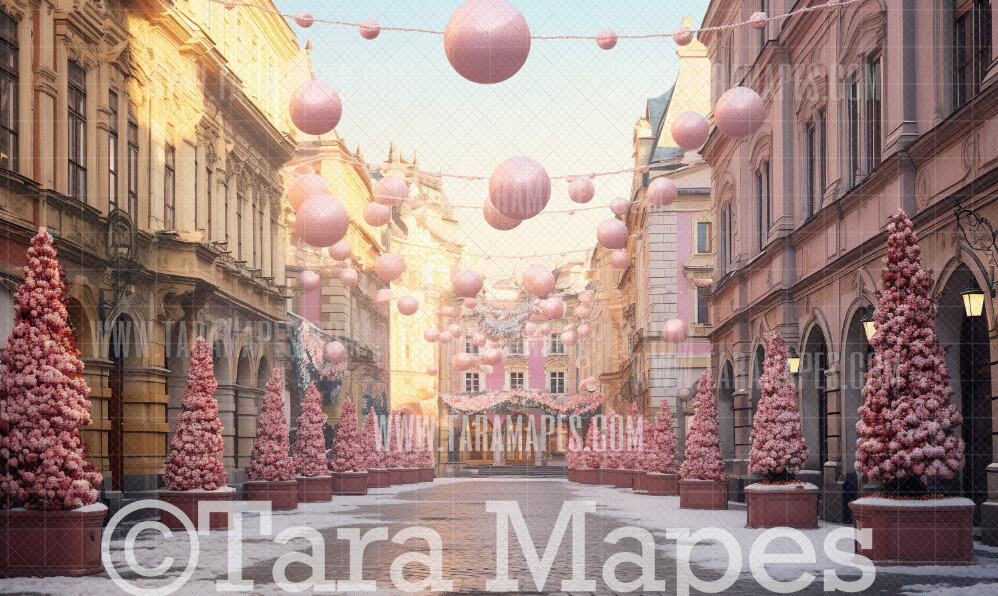 Pink Dollhouse Christmas Digital Backdrop - Christmas City - Pink Dollhouse Digital Background