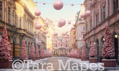 Pink Dollhouse Christmas Digital Backdrop - Christmas City - Pink Dollhouse Digital Background