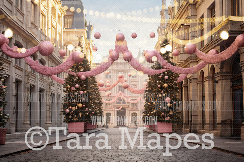 Pink Dollhouse Christmas Digital Backdrop - Christmas City - Pink Dollhouse Digital Background