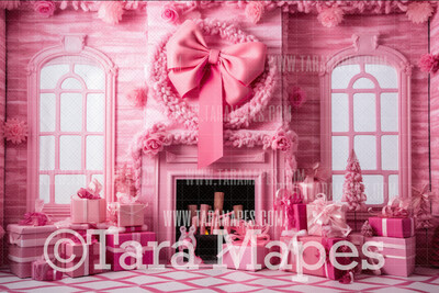 Pink Dollhouse Christmas Digital Backdrop - Christmas Room - Pink Dollhouse Digital Background