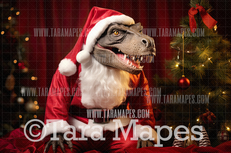 Christmas T-rex Digital Backdrop - Funny Trex  - Funny Chirstmas Digital Background - FREE SNOW OVERLAY included