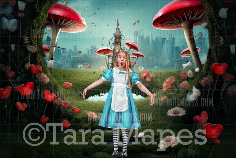Alice Digital Backdrop - Wonderland Mushroom World - Wonderland Digital Background