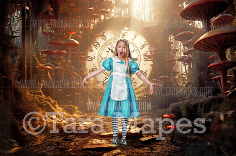 Alice Digital Backdrop - Wonderland Clock - Wonderland Digital Background