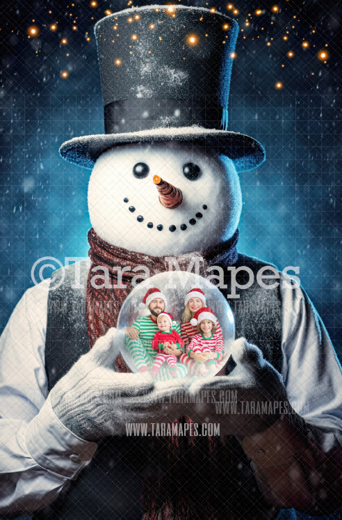 Snowman Holding Snow Globe - LAYERED PSD! Snowglobe Snowman - Snow Globe - Funny Holiday Christmas Digital Background / Backdrop