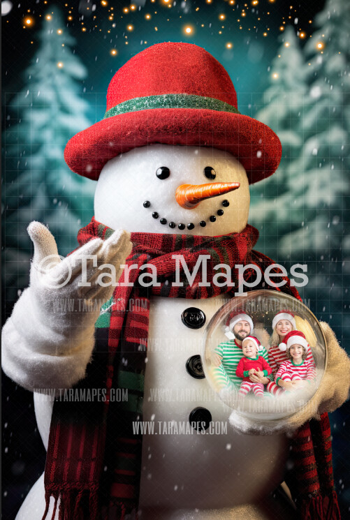 Snowman Holding Snow Globe  - LAYERED PSD! Snowglobe Snowman - Snow Globe - Funny Holiday Christmas Digital Background / Backdrop