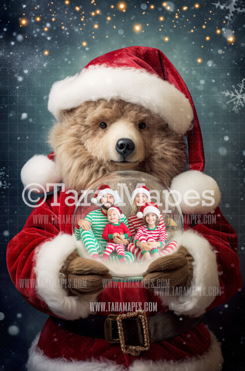 Teddy Bear Holding Snow Globe - LAYERED PSD! Snowglobe Teddy - Snow Globe - Funny Holiday Christmas Digital Background / Backdrop