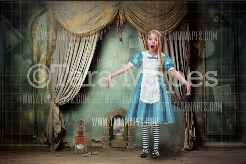 Alice Digital Backdrop - Wonderland Tiny Door - Wonderland Digital Background