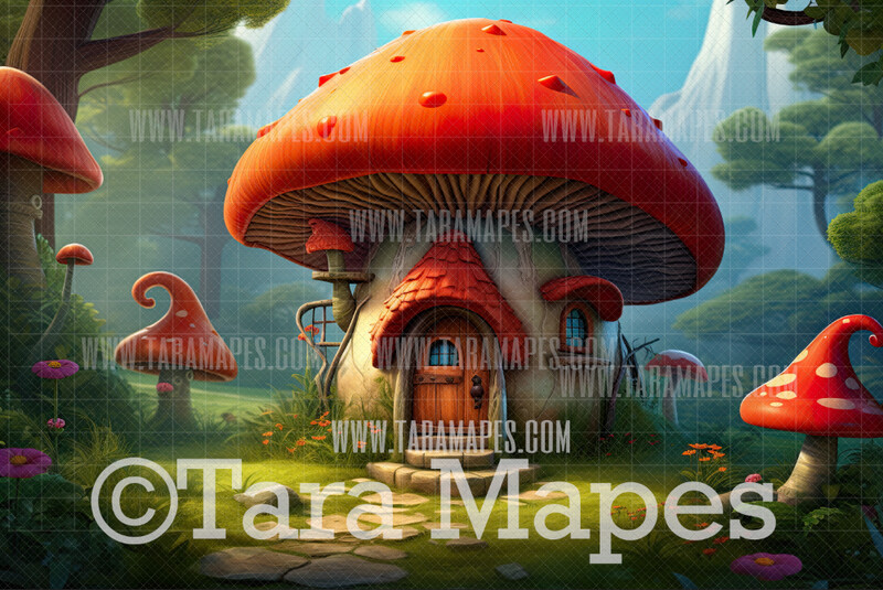 Fairy Mushroom House Digital Backdrop - Magical Fairy Tree House in Enchanted Forest Digital Background - Fairy Home in Enchanted Forest JPG