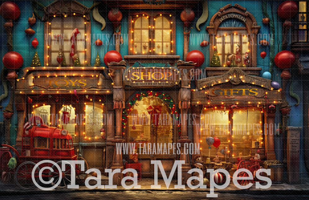 Vintage Christmas Shop Digital Backdrop - Christmas Toy Shop - Christmas Gift Shoppe - Christmas Storefront Digital Background