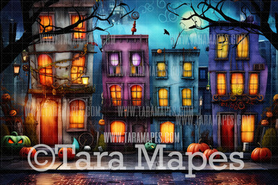 Halloween Shops Digital Backdrop - Halloween Shops Storefront  - Halloween Digital Background