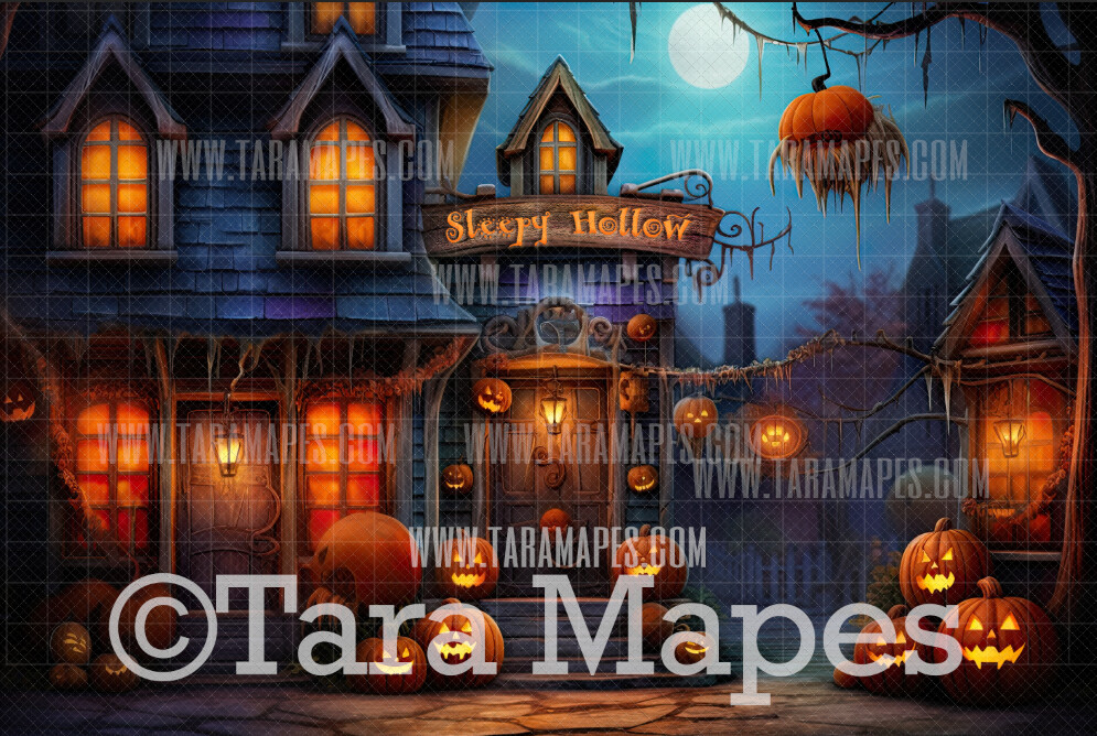 Sleepy Hollow Halloween Digital Backdrop - Halloween Shop Storefront  - Halloween Digital Background