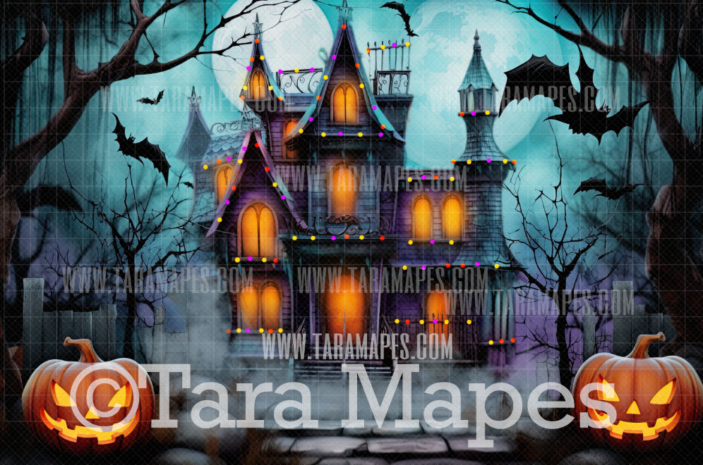Halloween House Digital Backdrop - Halloween Haunted House - Halloween Digital Background
