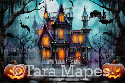 Halloween House Digital Backdrop - Halloween Haunted House - Halloween Digital Background