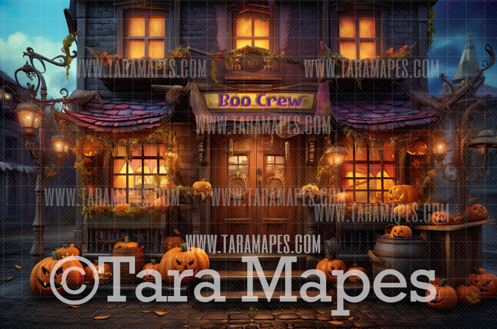 Halloween Shop Boo Crew Digital Backdrop - Halloween Shops Storefront  - Halloween Digital Background