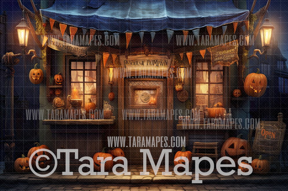 Halloween Shop Peculiar Pumpkin Digital Backdrop - Halloween Shops Storefront  - Halloween Digital Background