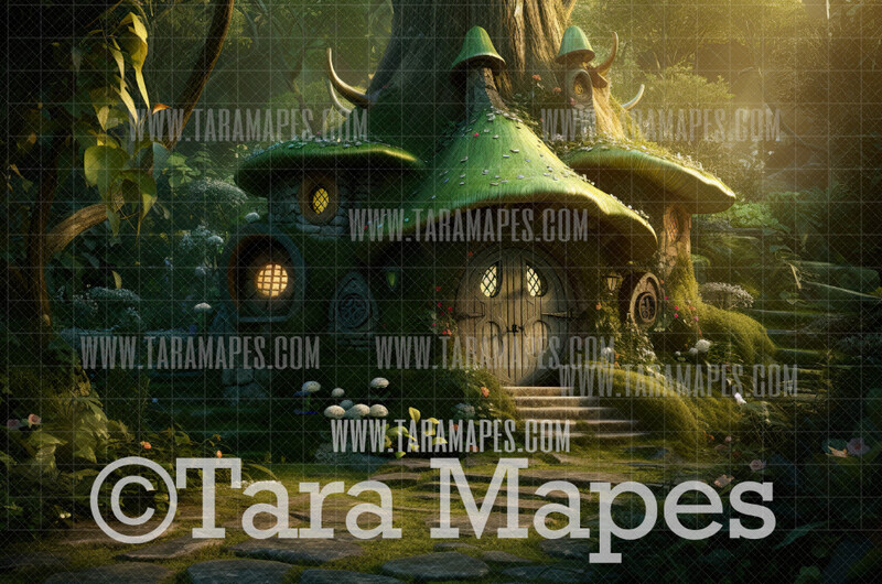 Mossy Fairy House Digital Backdrop - Magical Fairy Tree House in Enchanted Forest Digital Background - Fairy Home in Enchanted Forest JPG