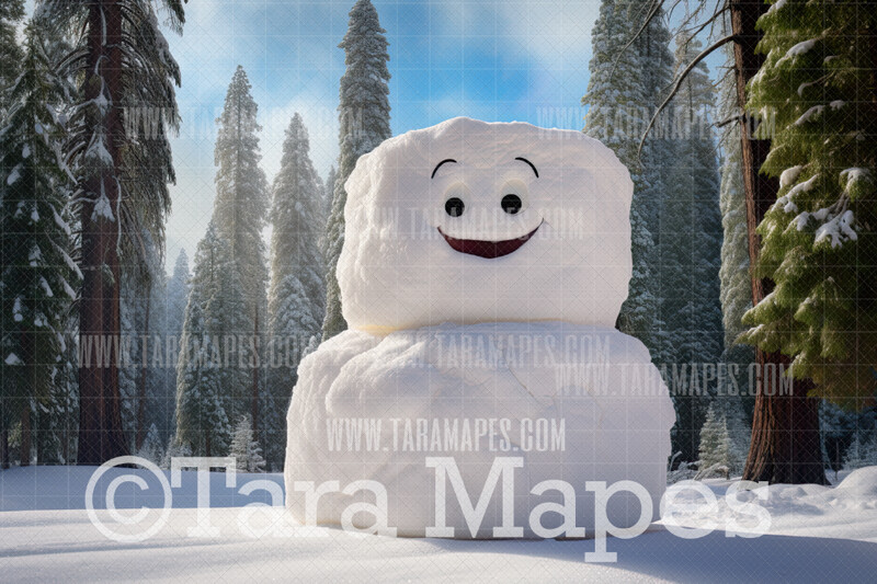 Marshmallow Snowman Digital Backdrop - Candy Snowman - Christmas Digital Background