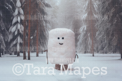 Marshmallow Snowman Digital Backdrop - Candy Snowman - Christmas Digital Background