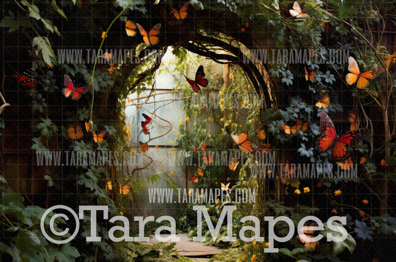 Butterfly Arch Digital Backdrop - Garden Room with Butterflies - Butterfly Room Digital Background JPG