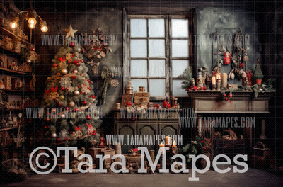 Vintage Christmas Digital Backdrop - Vintage Christmas Room   - Christmas Digital Background