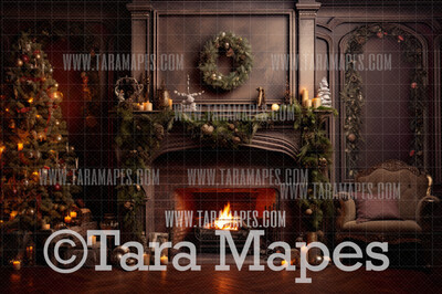 Vintage Christmas Digital Backdrop - Vintage Christmas Room   - Christmas Digital Background