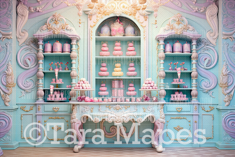 Pastel Candy Shop Digital Backdrop -  Sweet Shop Christmas Digital Background