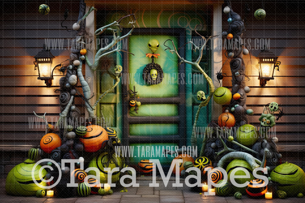 Green Dark Christmas Digital Backdrop - Christmas Halloween Door  - Christmas Digital Background