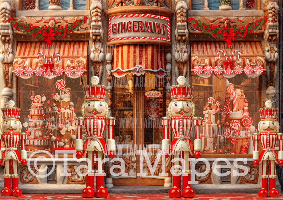 Gingermint Nutcracker Shop Digital Backdrop - Sweet Shop Christmas Digital Background