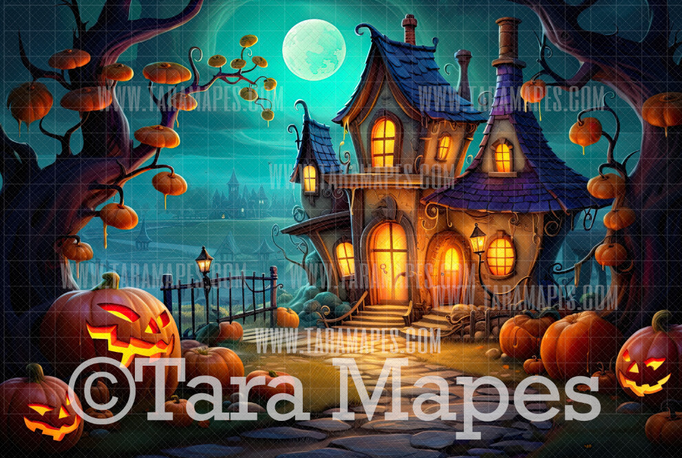 Halloween House Digital Backdrop - Halloween Haunted House - Halloween Digital Background