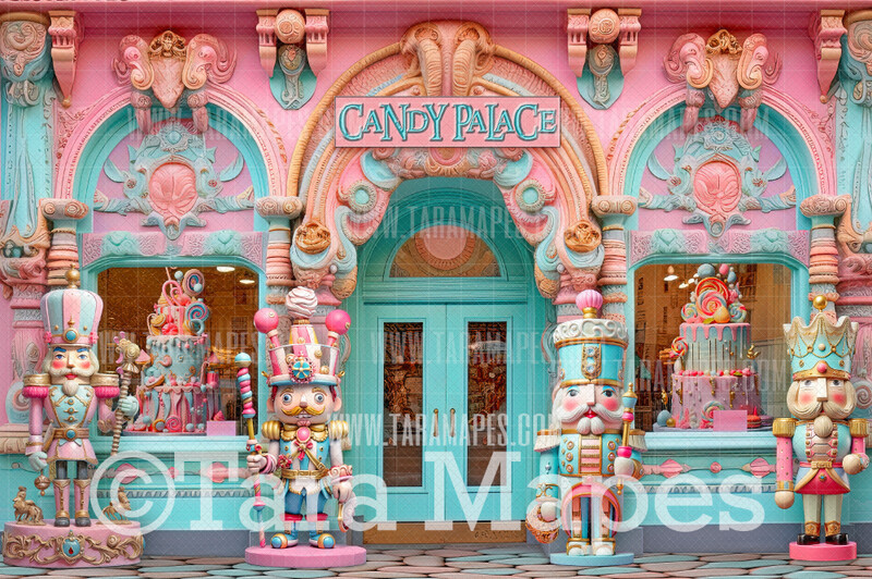 Pastel Nutcracker Shop Digital Backdrop -  Sweet Shop Christmas Digital Background