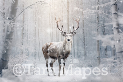 Reindeer Digital Backdrop - Free Snow overlay - Christmas Holiday Digital Background Backdrop JPG
