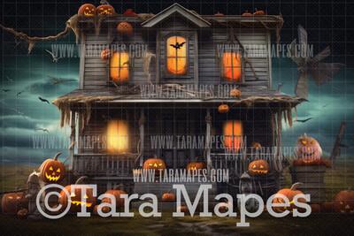 Halloween House Digital Backdrop - Haunted House  - Halloween Digital Background